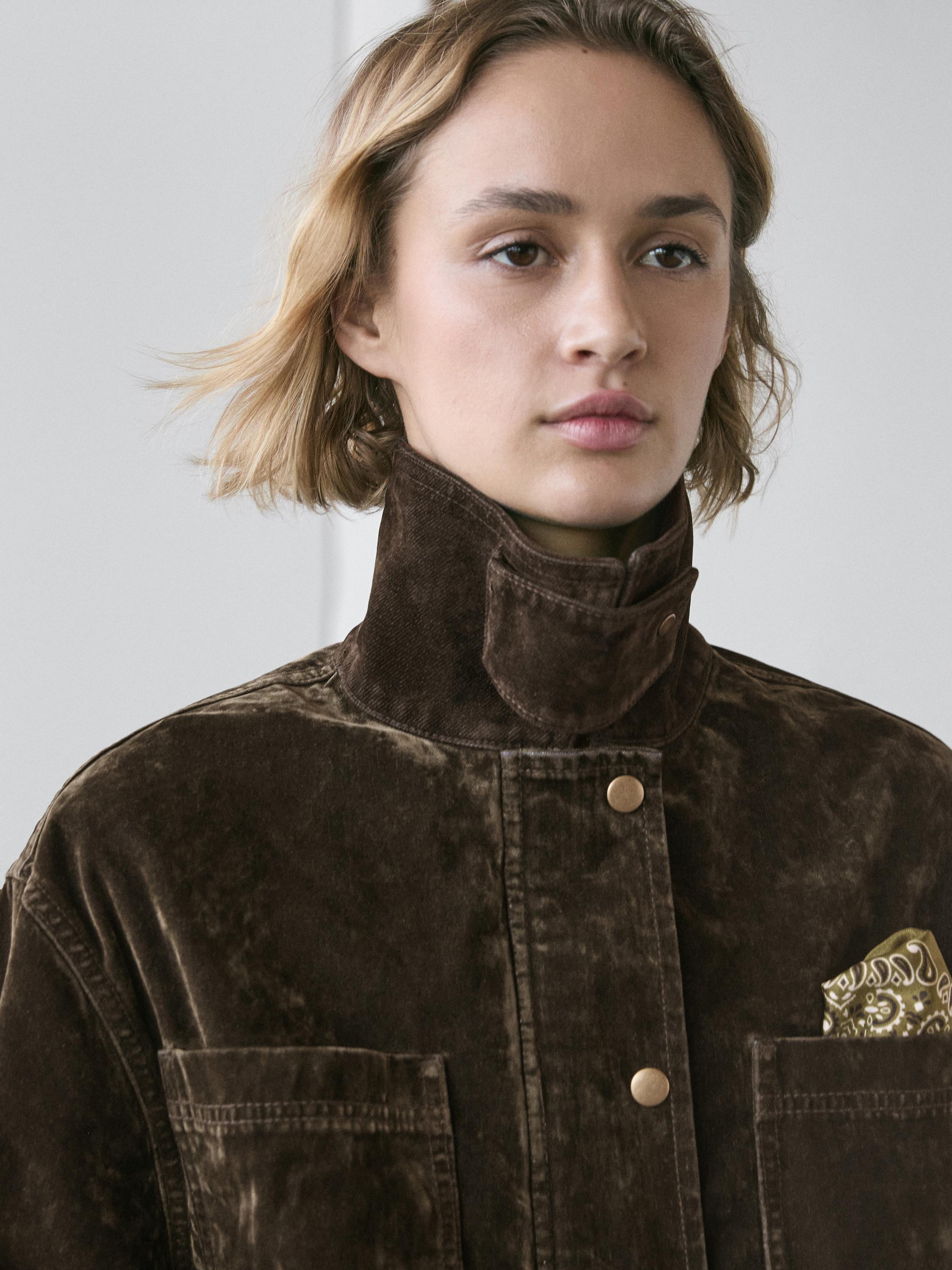 Flocked denim jacket with collar detail